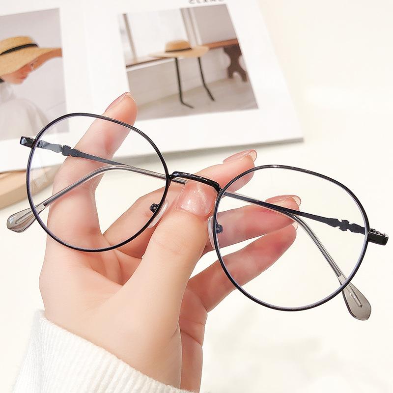 Fashion Korean Style Round Women Glasses Computer Frame Metal Anti Blue Light Spectacles Eyeglasses