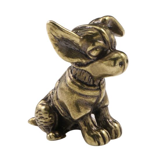 Brass Dog Figurine Vintage Puppy Model Mini Animal Metal Statue Sculpture Tea