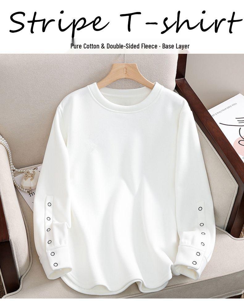 2024 Женская хлопковая футболка оверсайз с длинным рукавом - Корейский стиль, круглый вырез, осенняя футболка