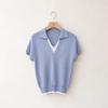 Mizqz Women Layered V Neck Color Block Short sleeVe Knit
