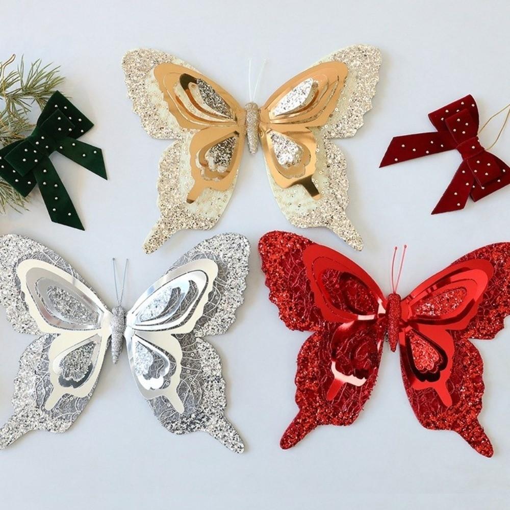 Glitter Christmas Butterfly Pendant Realistic Xmas Tree Decoration Birthday Party