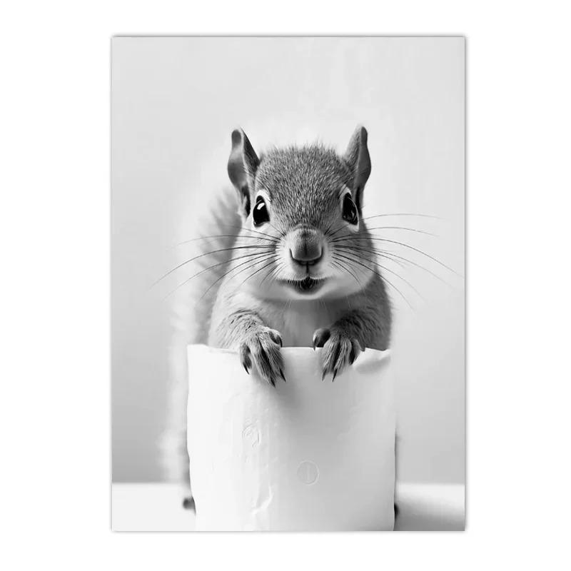 Черно-белая картина на холсте с выдрой и белкой, принты постеров, скандинавское настенное искусство, домашний декор, искусство с животными для ванной комнаты