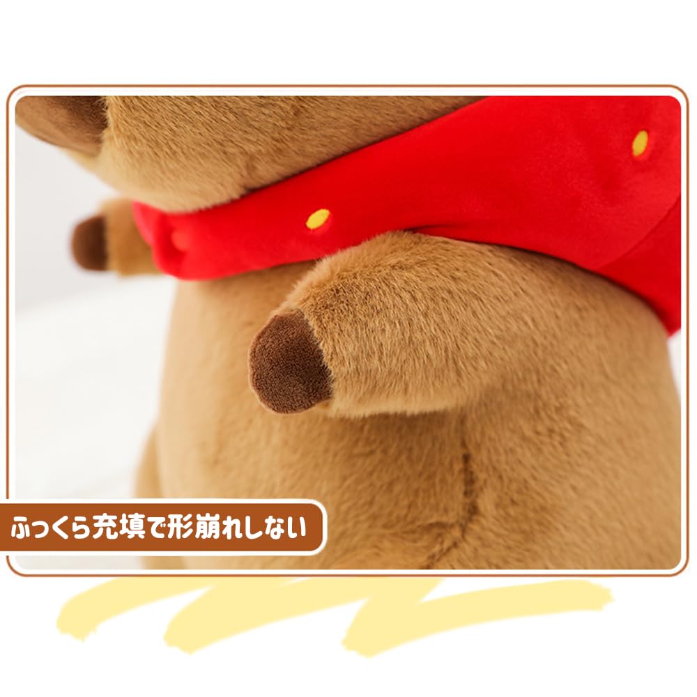 Capybara Plush Body Extra with Removable Strawberry Gift Pillow, Large, Hat, Cute, Fluffy, Fun, Strawberry, Toy, Comfortable, Soothing, Gift, Brown,