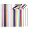 20Pcs Dropshipping 10 Colors Reusable Metal Drinking Straws 304 Stainless Steel Straws With Brush Set Straight Bent Bar Straw