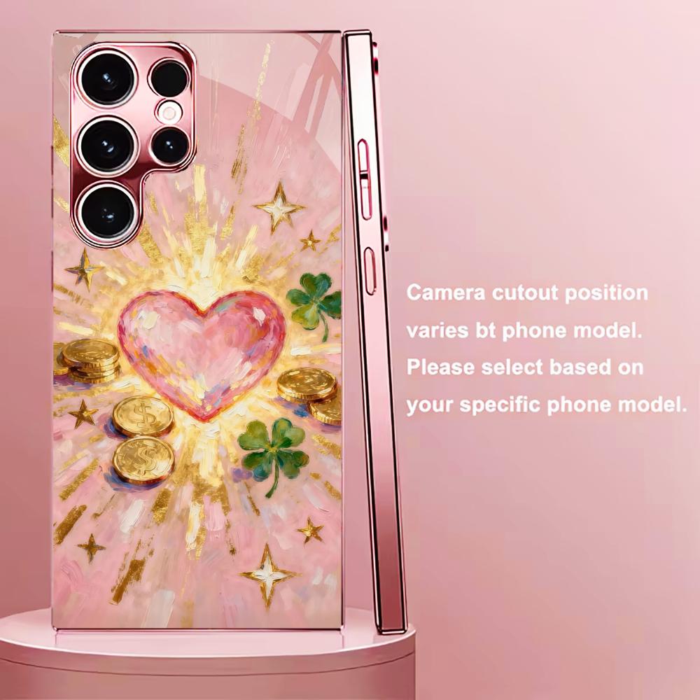 Золотое сердце Мадам розовый Стекло Чехол для телефона для Samsung Galaxy S26 S25 S24 S23 S22 S21 FE Ultra Plus Ударопрочный Женский