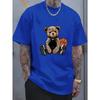 Men's Summer Fashionable and Fun Basketball Bear Print Comfortable and Breathable Round Neck T-shirt Outdoor Casual Top