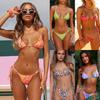 Женский летний пляжный купальник бикини треугольник на шнуровке с принтом