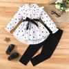 Girls Fashion Love Patterned Long-sleeved Shirt with Pant Suit 2025 Summer Kids Casual Suit
