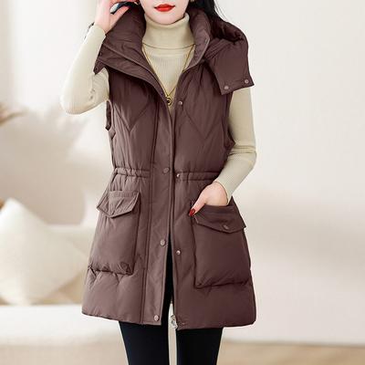 Женский осенне-зимний ветрозащитный длинный жилет без рукавов с капюшоном, верхняя одежда, куртка-пуховик, парки с хлопковой подкладкой, жилет