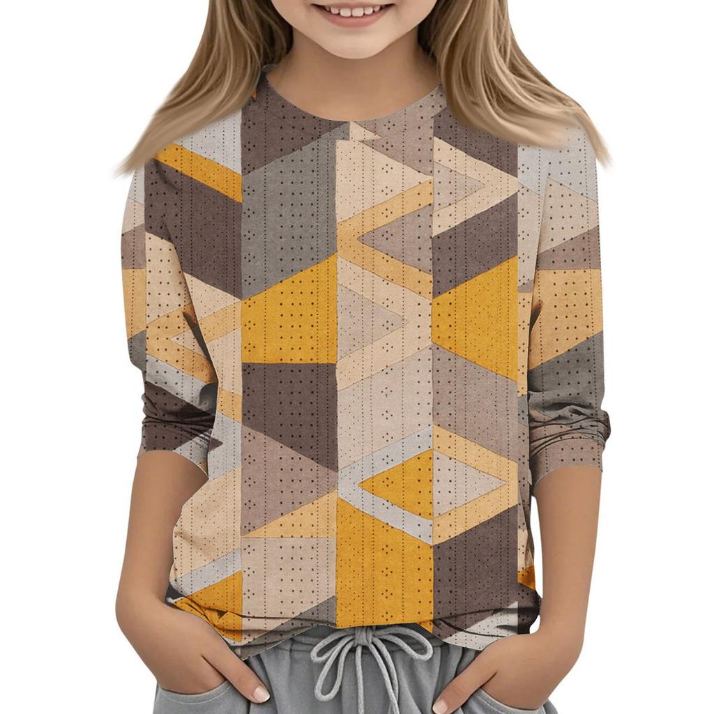 Топы с принтом для девочек 5-16 лет с круглым вырезом и рукавами 3/4 Футболки Модные топы Наряды Футболки