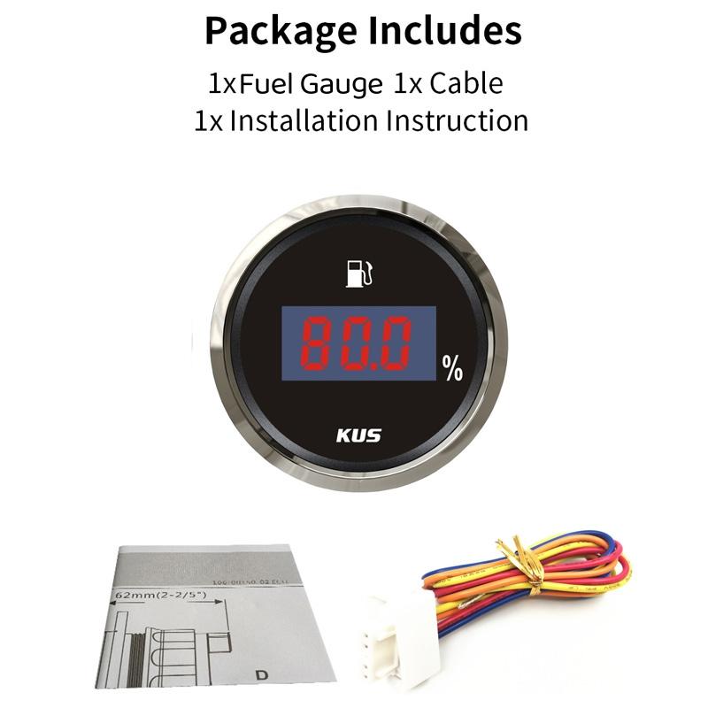 KUS 0-100% Digital Fuel Gauges 52mm 240-33ohm Input Signal Fuel Level Meters 0-190ohm European Standard Instrument for Car Ships