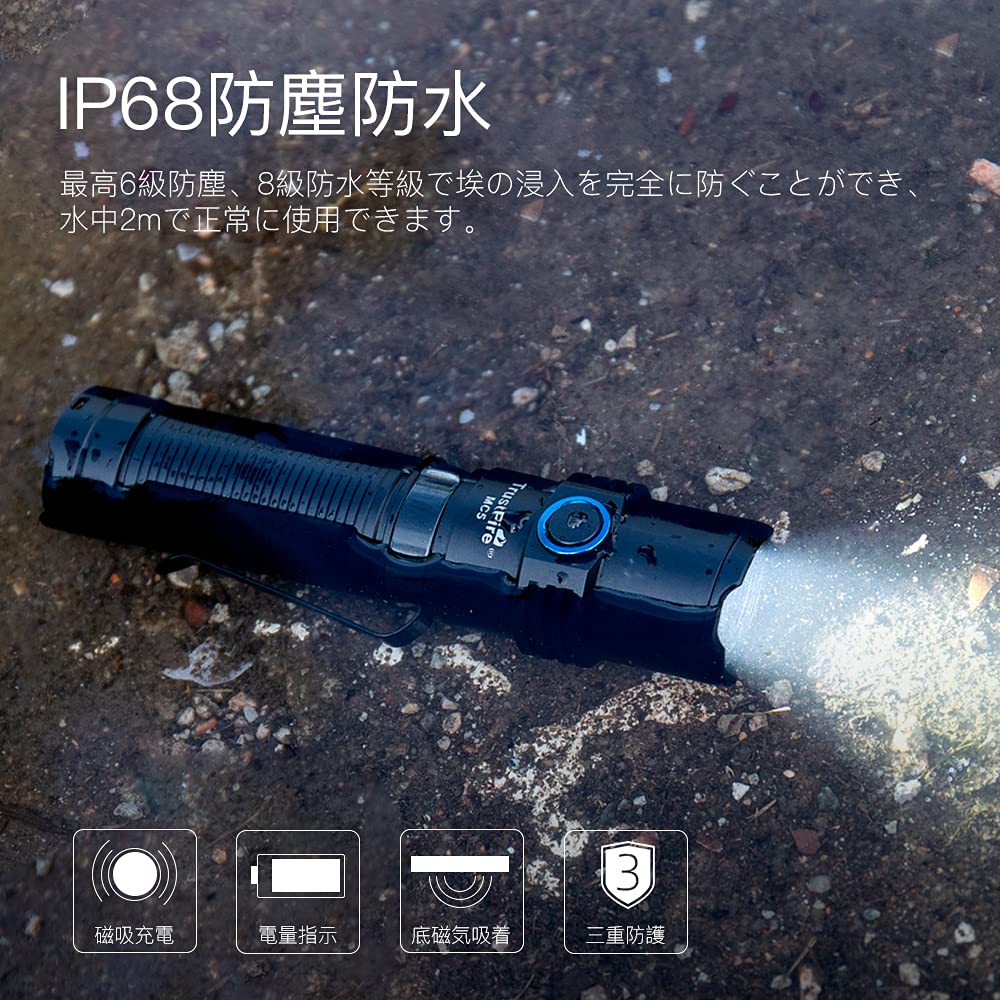 Trustfire EDC Магнитный Военный 3300 362М IP68 Пылезащищенный и Ручной Фонарь с Магнитным 1м Падение Уровень Заряда Батареи Черный Клип Идеально для Мощной Ночи