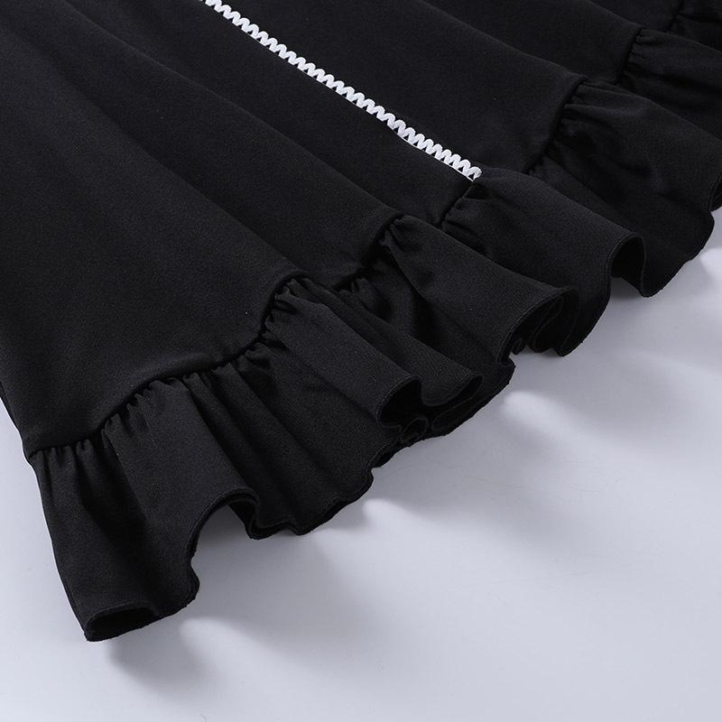 Y2k Готическое платье Лолита, женское темно-черное платье в студенческом стиле, осеннее контрастное цветное платье с пышными рукавами и завязками, женское платье