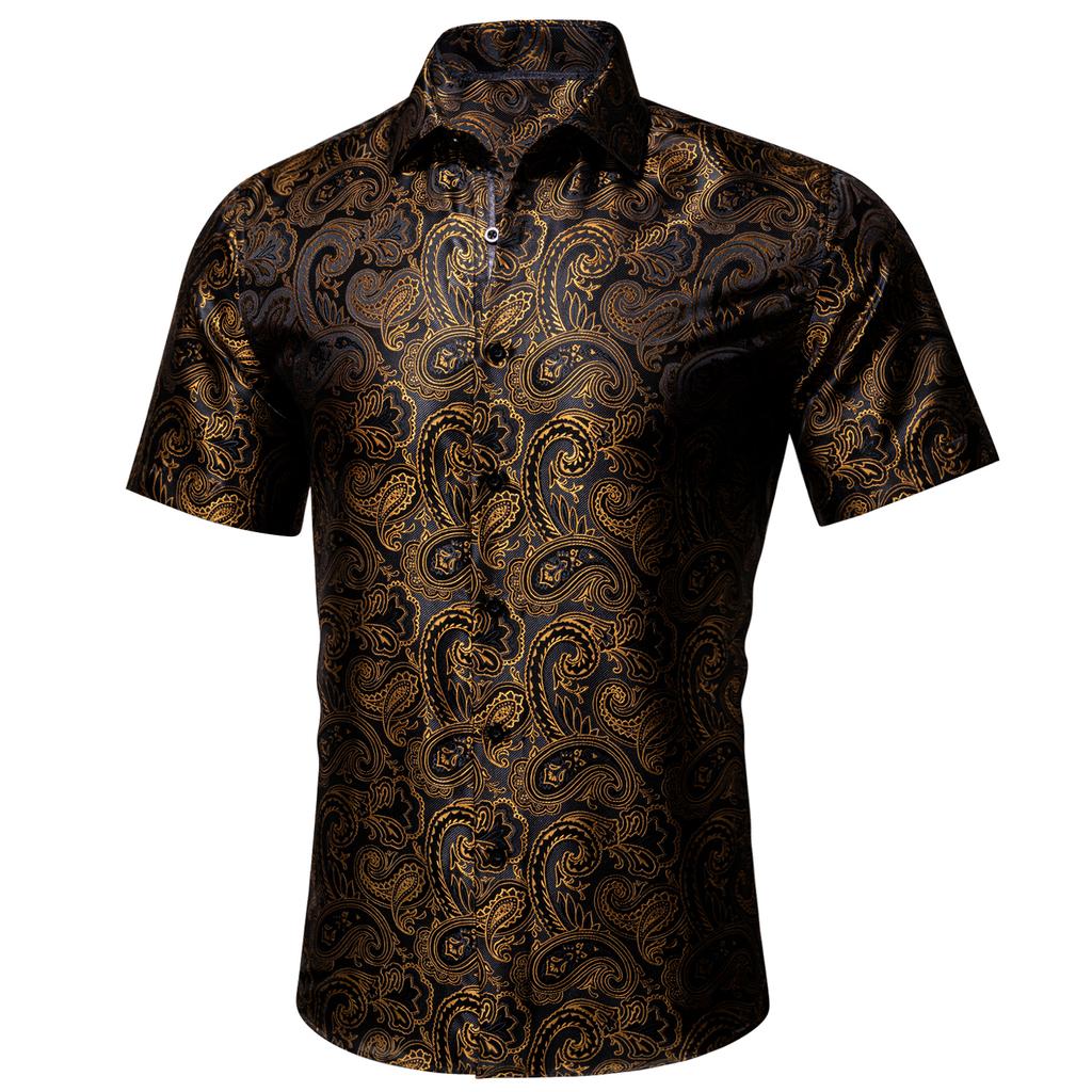 Barry.Wang Classic Mens Long Sleeve Shirt Navy Blue Paisley Button Down Dress Shirts Formal Casual