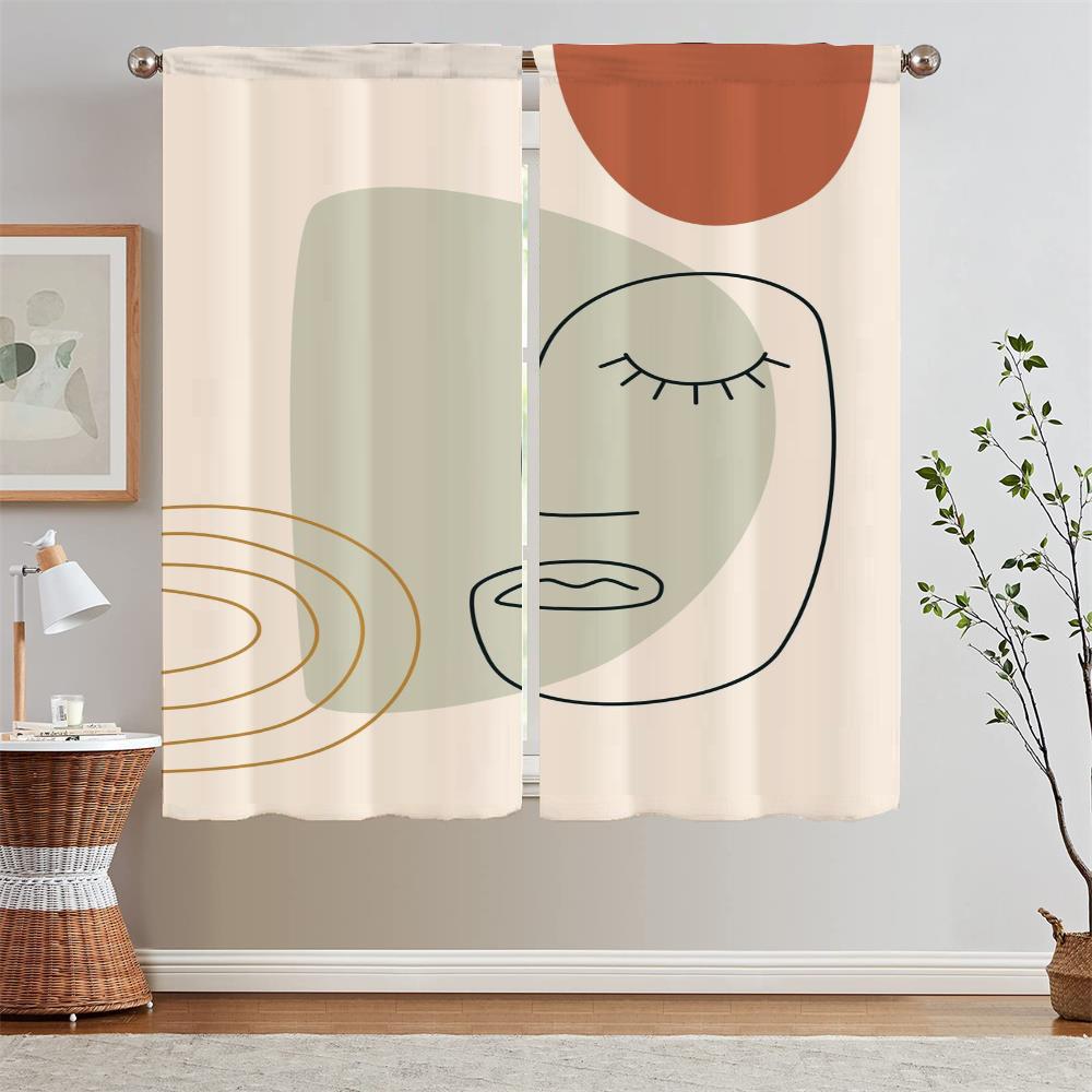 Abstract Line Pattern Kitchen Curtain Tiebacks Bedroom Blackout Curtains for Living Room Window Curtains Salon 2 Pieces Blinds