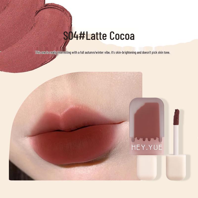 HEYYUE Блеск для губ «Мороженое»: Стойкая матовая вельветовая помада, не отпечатывающийся блеск для губ.