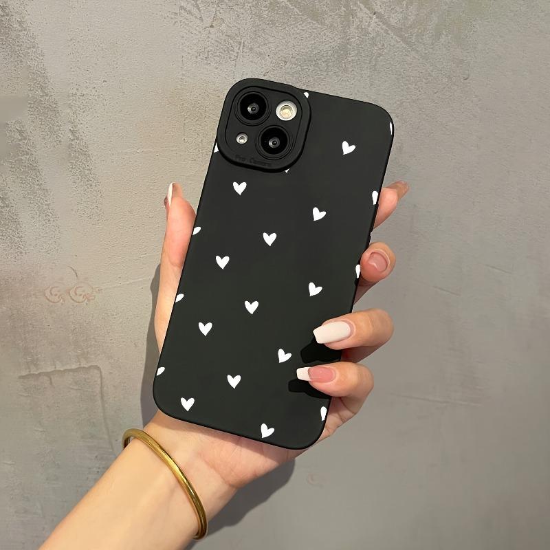 Черный матовый чехол для телефона в форме белого сердца, подходит для iPhone 17 16 15 14 13 12 11 Pro/Max/Plus, противоударный и защищающий от падений