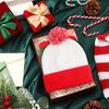 Yousheng Winter Knitted Hat Contrast Color Pom-pom Hat Stretchy Folded Brim Beanie Double-layered Cold Weather Christmas Headwear Photo Prop Hat