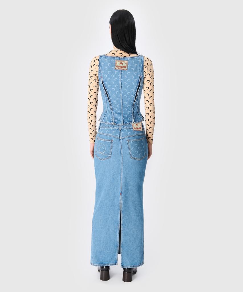 MARINE SERRE (W) Moon Laser Denim Long Skirt Light Blue