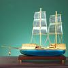 Aris & Juno Handmade Liuli Crystal Brass Sailboat Decor-New Chinese Style Ornament Wealth Ship-Statue for Home Office Tabletop Decor Business