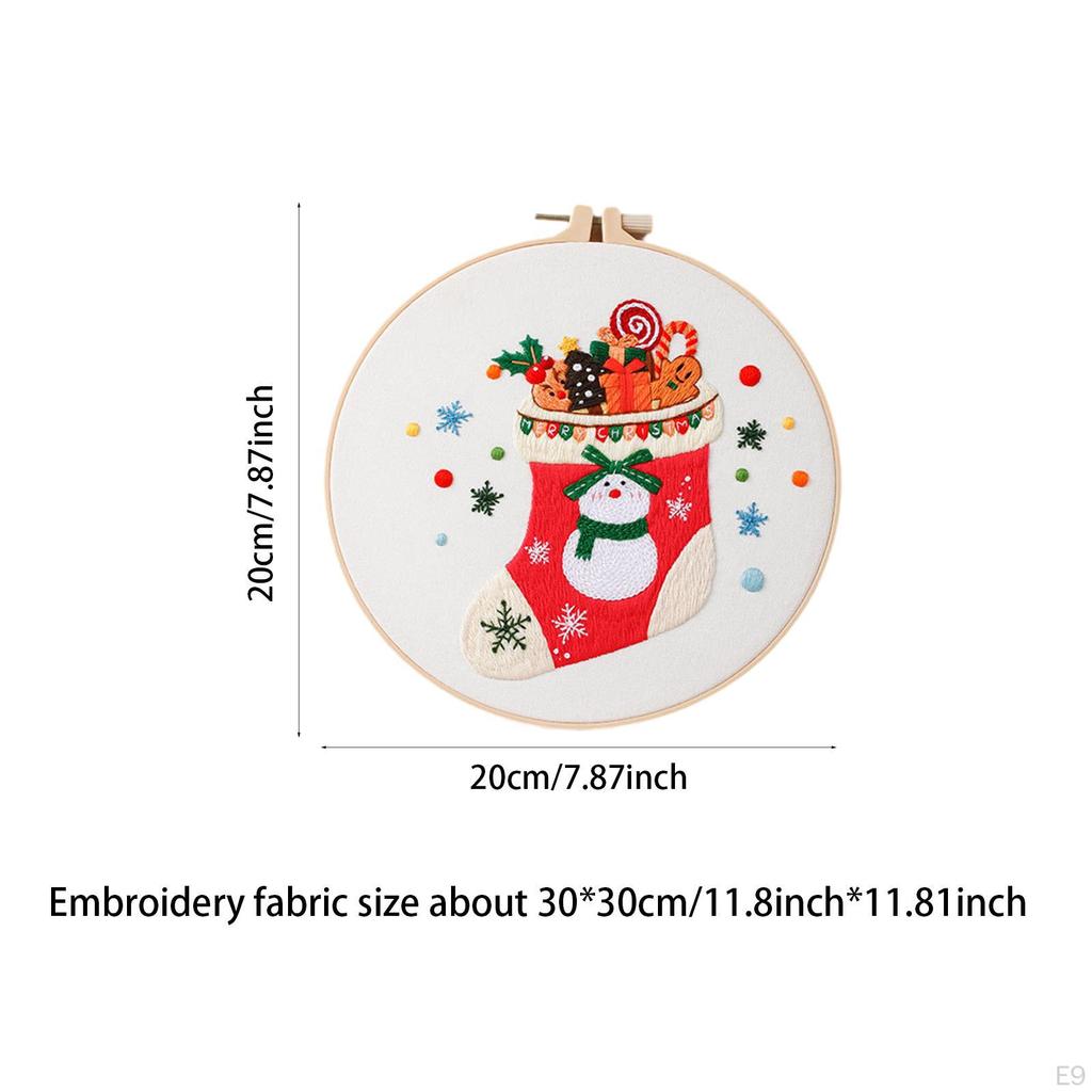 Christmas Cross Stitch Kit with 20cm Embroidery Hoop for DIY Crafting