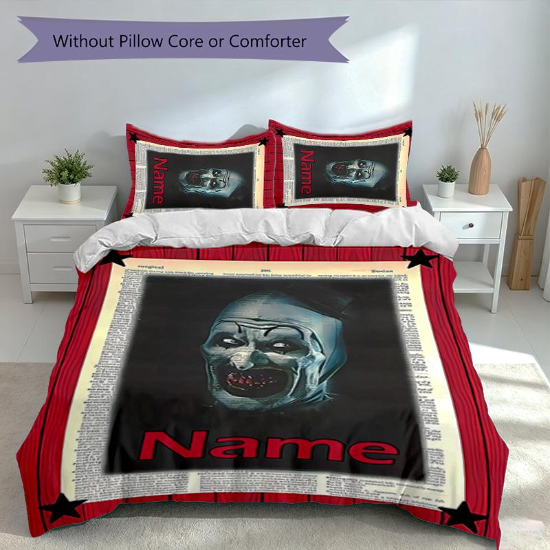 3pcs Custom Name Terrifier Bedding Set,Includes 1 Duvet Cover and 2 Pillowcases,All-season Bedroom Decor