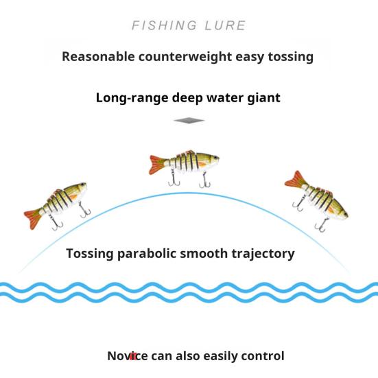10CM/15.3G многосочлененная рыболовная приманка с крючками, реалистичная 7-секционная пластиковая искусственная приманка для пресноводной и соленой рыбалки
