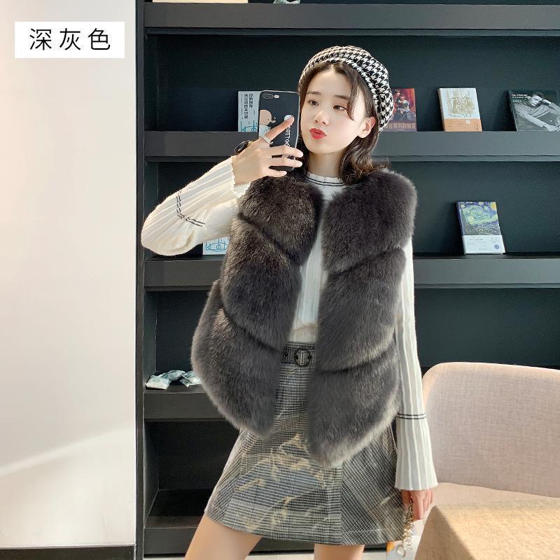 2024 осенне-зимняя одежда искусственный меховой жилет женский короткий вариант жилет искусственный мех лисы жилет сращивание куртка
