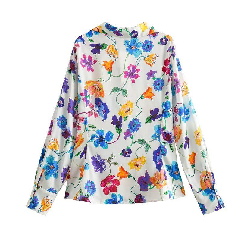 Fashion Style 2024 Spring New Women's Clothing Temperament Wild Florals Print Satin Shirt 2603121 330
