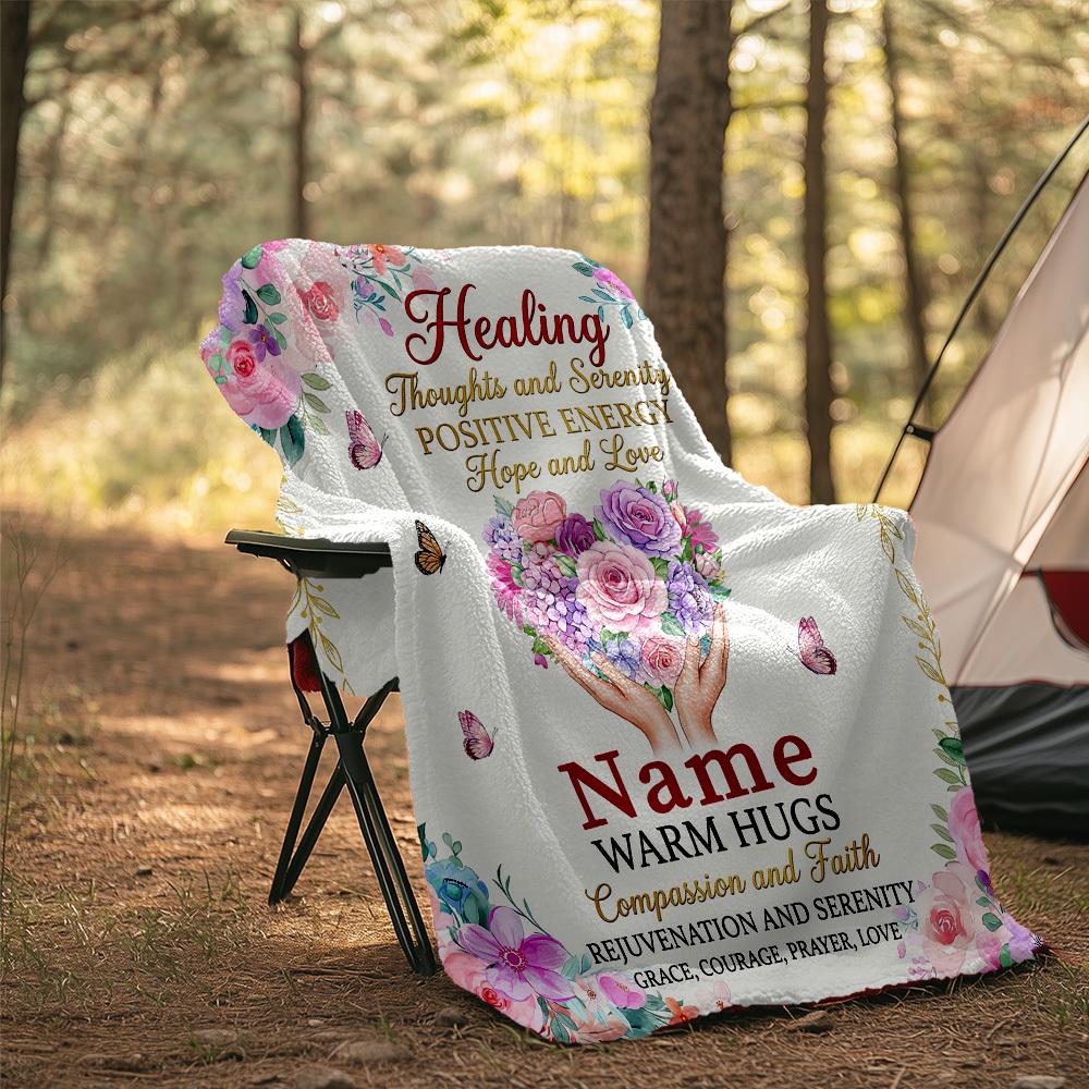 Customize Your Name Outdoor Blanket Healing Thoughts And Serenity Positive Energy Hope And Love Warm Hugs Compassion And Faith Rejuvenation And