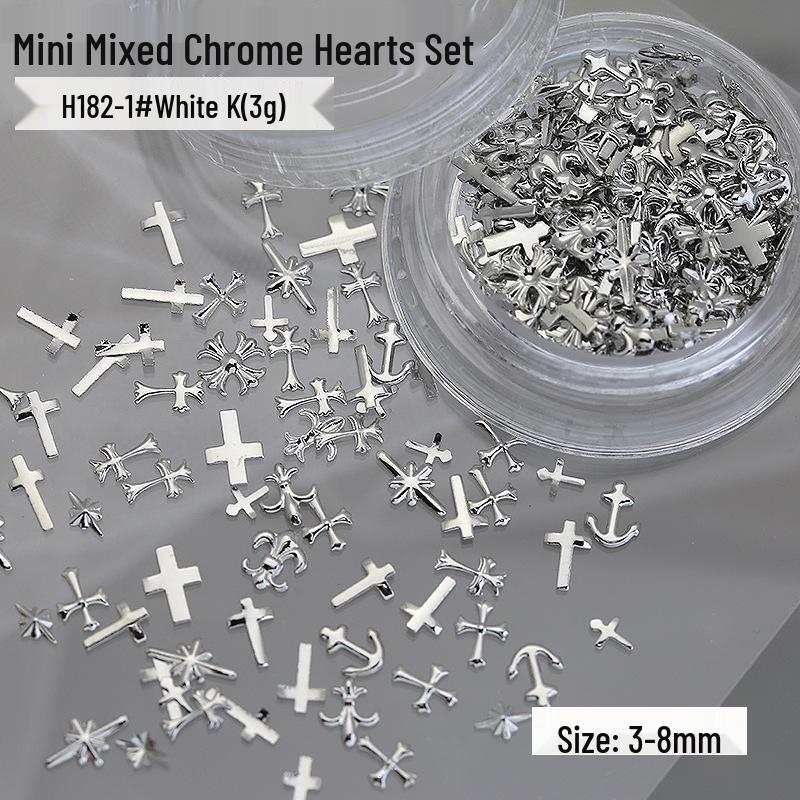 Chrome Hearts 3D Nail Art Jewelry Set: Dark Cross Mix & Match Wearable Metal Accessories