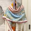 NINA SOLOR Exquisite Printed Silk Wool Blend Square Scarf & Shawl