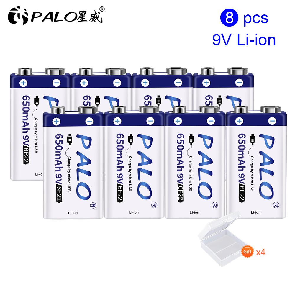 PALO 100% оригинальная 6f22 9V Usb батарея 9v перезаряжаемая батарея Li Ion 9V литий-ионные батареи для термометра микрофона батареи