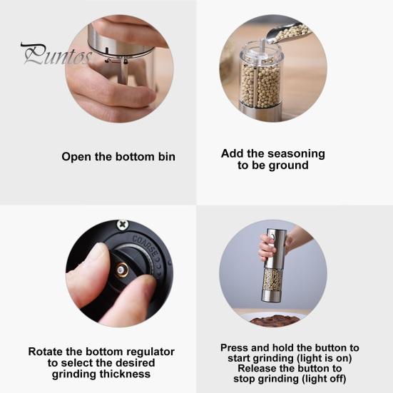 Электрическая мельница для соли и перца из 2 предметов со встроенной подсветкой, перезаряжаемая мельница из нержавеющей стали с регулируемой степенью помола, зарядка через USB-C, светодиодная подсветка