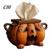 Functional Holiday Decor Halloween Pumpkin Tissue Box, Resin Decorative Facial Dispenser, Table Creative Paper Towel Holder for Kitchen Counter Party