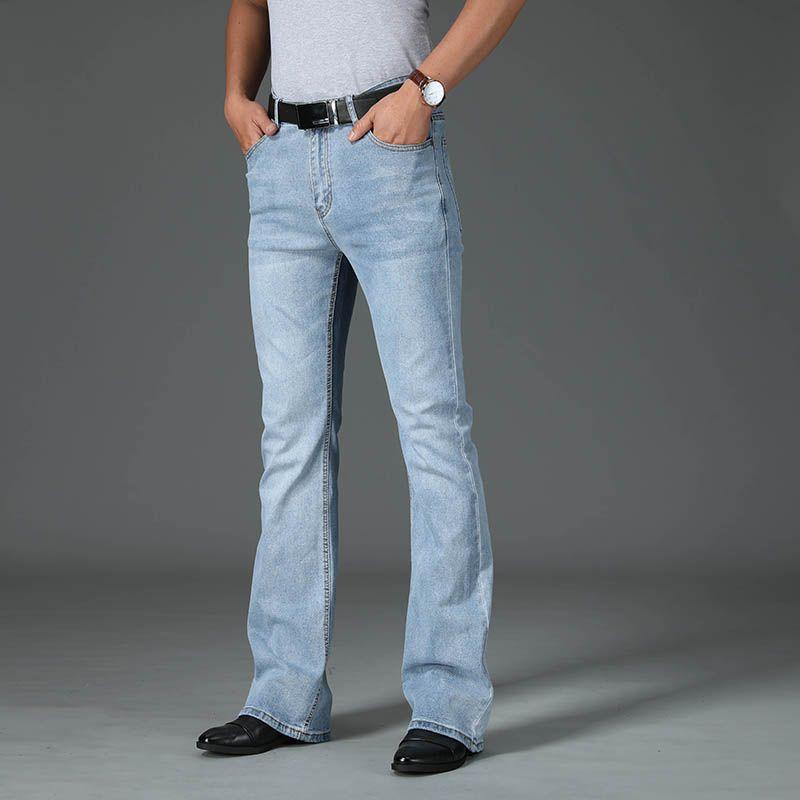 New Men's Business Casual Pants Male Mid Waist Elastic Slim Boot Cut Semi-Flared Four Seasons Bell Bottom Jeans 28-40