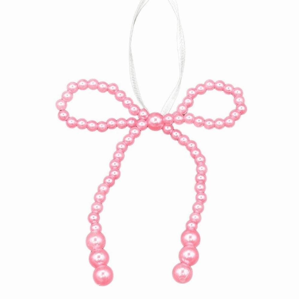 12PCS with Ribbon Strap Christmas Pearl Bow Hanging Ornaments Pearl Bow Handbag Charm Wedding