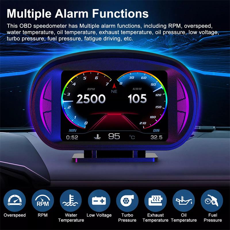 P2 Автомобильный цифровой спидометр Obd2 Gps HUD-дисплей Автоматический дисплей Сигнализация Температура воды и масла Давление турбины Бортовой компьютер