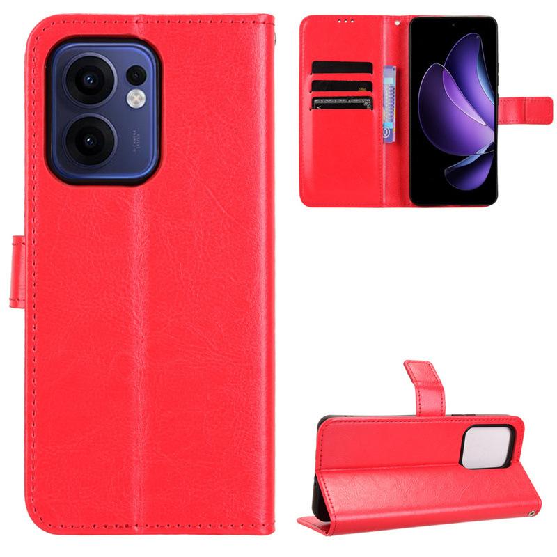 Кожаный флип-чехол для OPPO Reno13 F 4G/Reno 13F 5G PU кожаный защитный чехол с зажимом для карт и ремешком на руку
