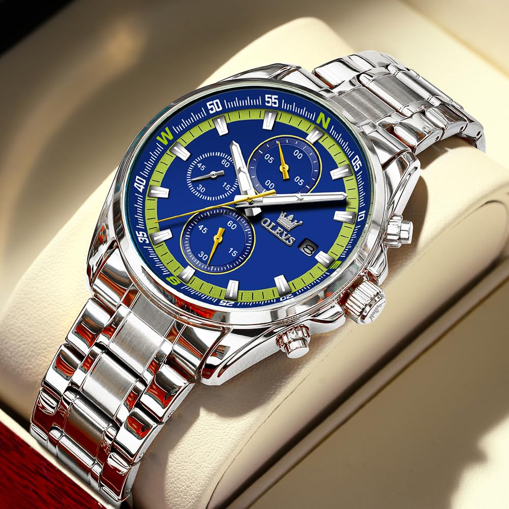 OLEVS кварцевые популярные часы стильные многофункциональные часы из нержавеющей стали водонепроницаемые часы с датой аналоговые модные студенческие часы для мужчин синие мужские