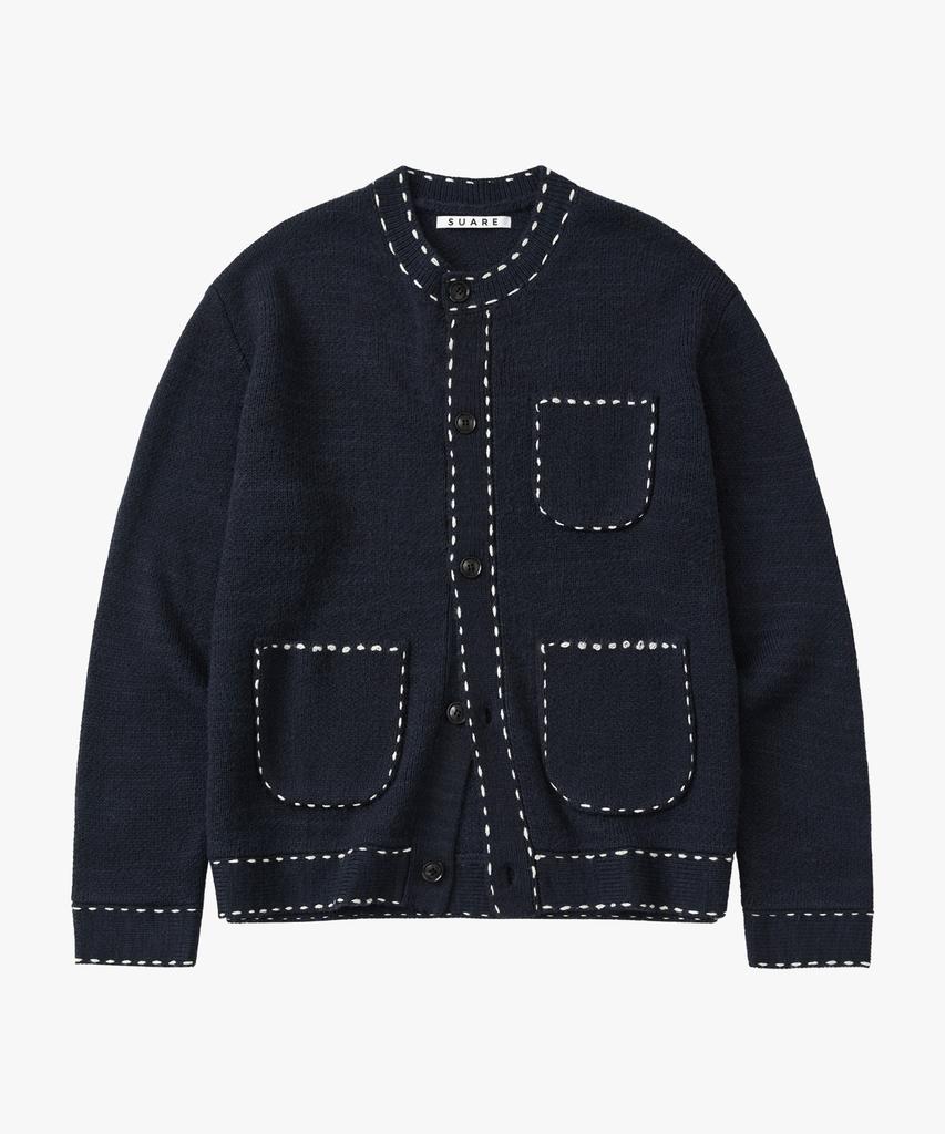 SUARE WOMEN Wool Hand-Stitched Round Cardigan Navy