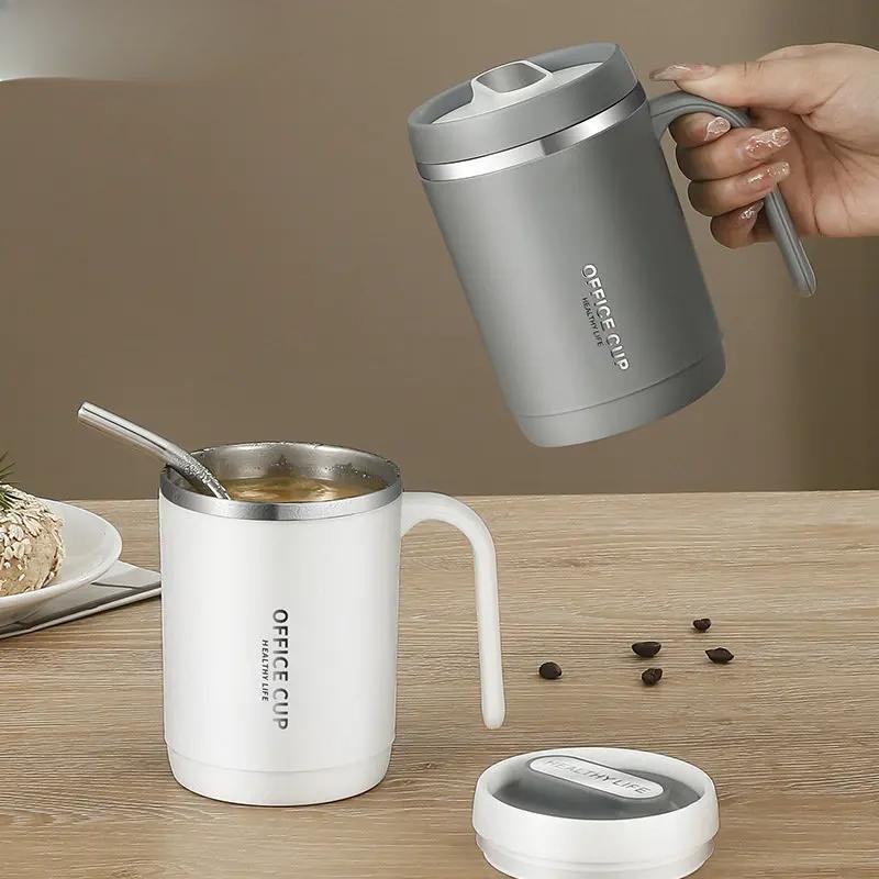 500 мл соломенная чашка из нержавеющей стали 304 с ручкой, термосы, кофейная кружка, чашки для завтрака, сока, пара чашек для занятий спортом на открытом воздухе, офисная посуда для напитков