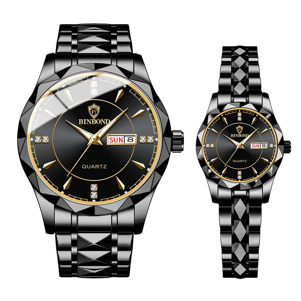 Watch with 3ATM Water Luminous Analog Stainless Stylish Quartz Fashion Accessory Perfect Gift for or Lover Men's Calendar, Resistance, Black Display,