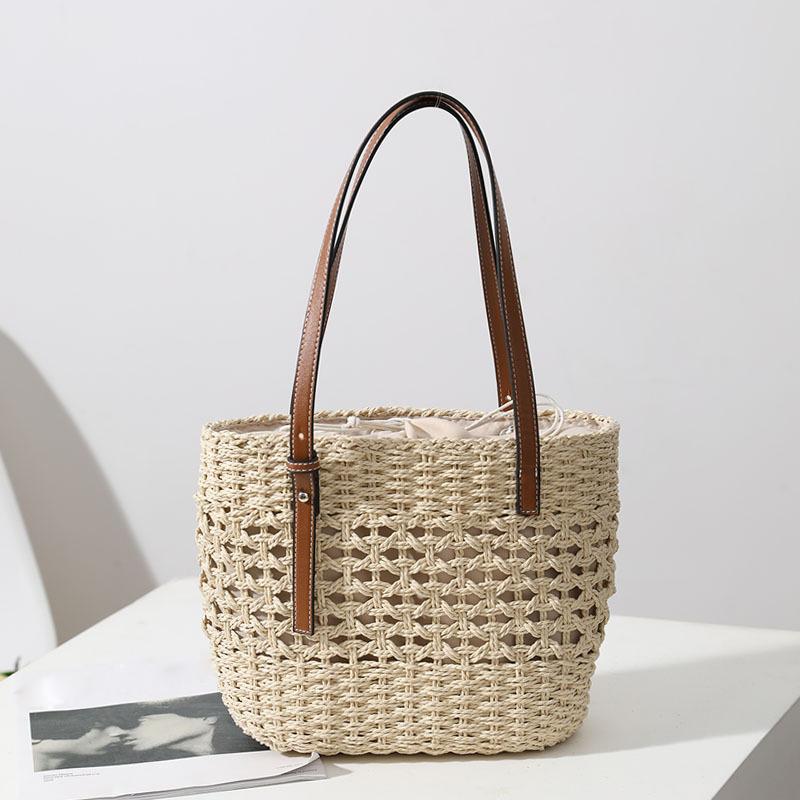 Соломенная сумка-ведро большой емкости для женщин, летняя тканая пляжная сумка-тоут с верхней ручкой, сумка-шоппер