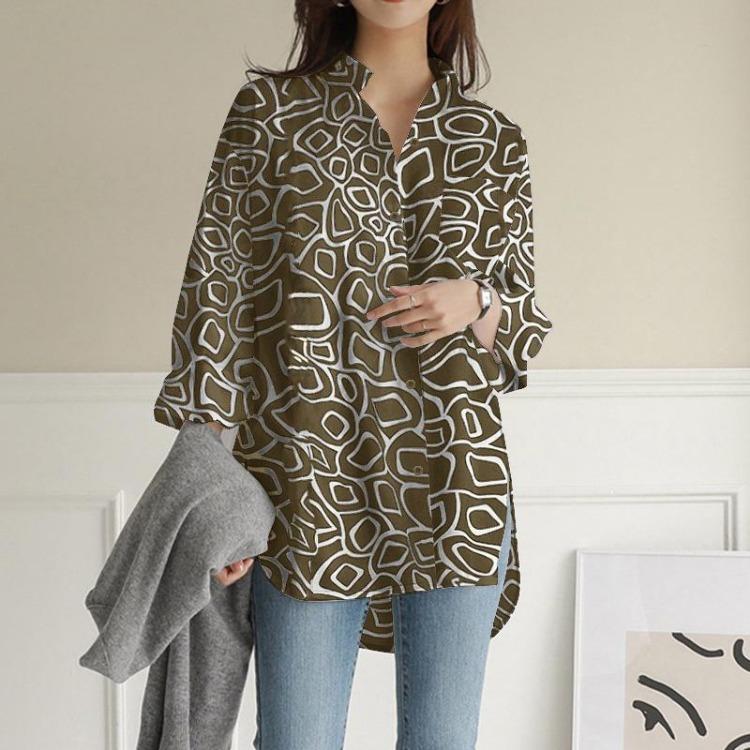 Women Spring Casual Long Sleeve Printed Top European American Fashion