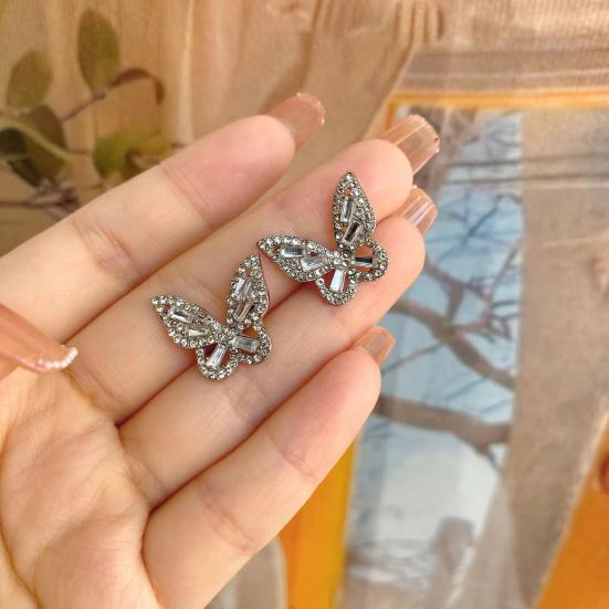 1 Pair Ear Studs Butterfly Shape Rhinestone Faux Crystal Decor Hollow Anti-rust Anti-allergy Lightweight Ear Decoration Jewelry Lady Prom