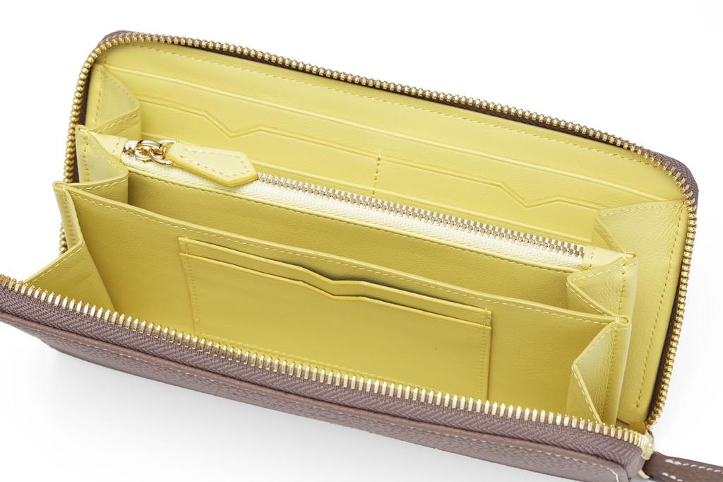 Bonaventura Кошелек на длинной молнии x Лучшая натуральная Новая запись [BONAVENTURA] [Серо-желтый] Кошелек, Европейская кожа, Минималистичный, Тонкий, Кожаный,