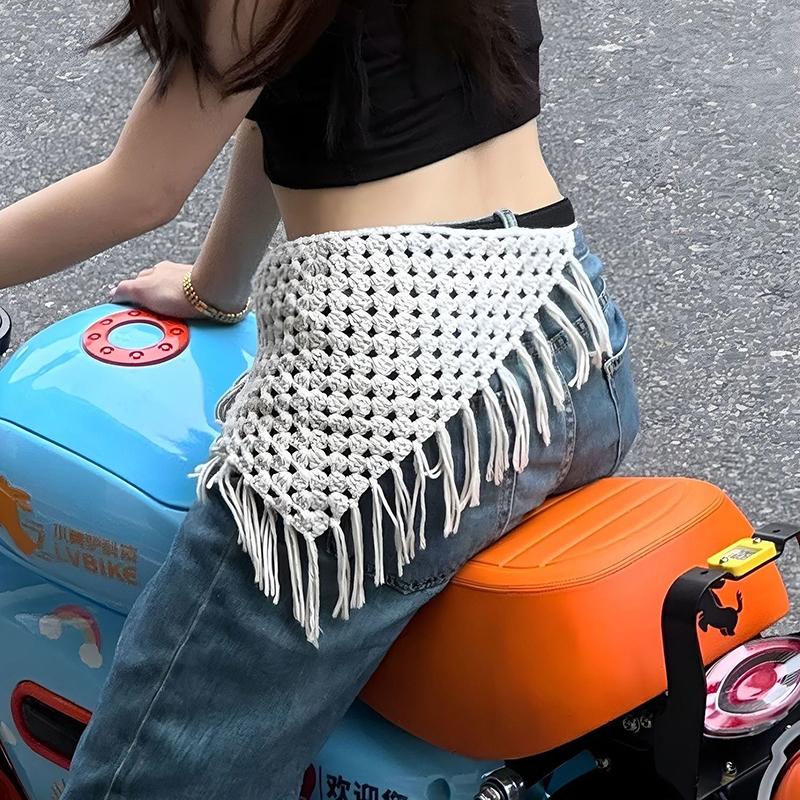 Hollowing Out Triangle Headscarf Ethnic Style Turban Hair Scraf Multifunctional Bohemian Tassel Hip Apron Waist Band