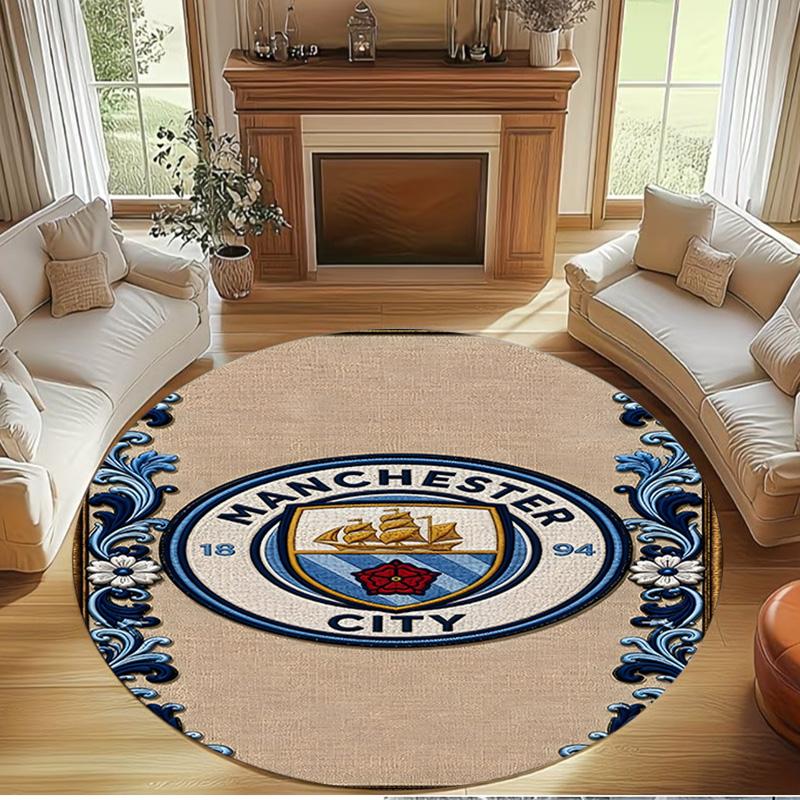 Manchester City FC Print Round Rug, Washable Floor Carpet, For Entryway Dorm Laundry Room Office Study, Home Decor Birthday Christmas Gift