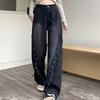 Большие размеры, черные, серые, широкие джинсы для женщин, американские, High Street, свободные, весна-осень, высокая талия, сексуальные, для девушек, брюки в пол